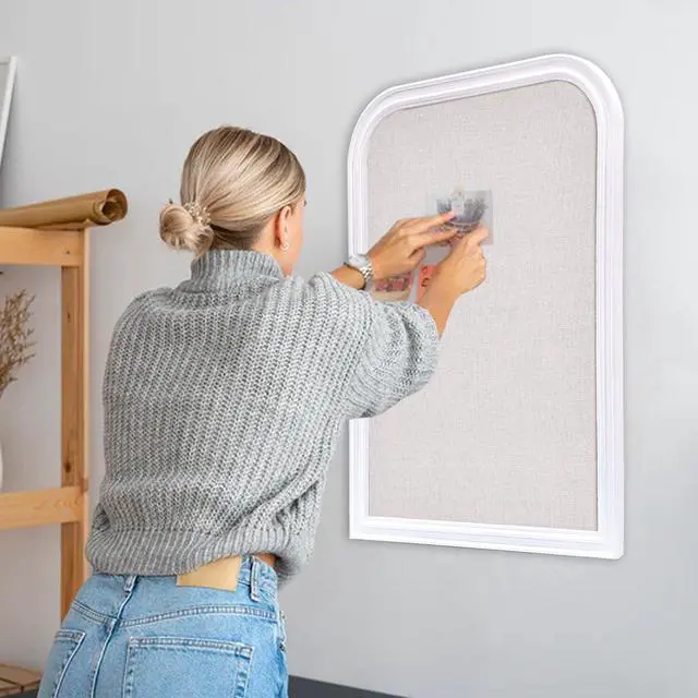 Alt view image 4 of 5 - Bulletin Board with Linen, 31.5x23.6 inches Bulletin Board with White Wood Style Frame, Decorative Hanging Pin Board Vision Board Message Board for Office School Home Decor(2R&2S,L-6080,1p)