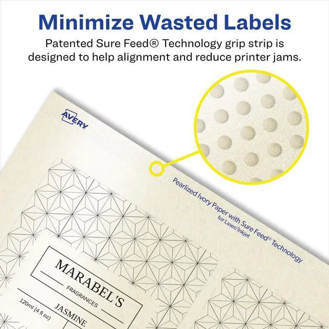 Alt view image 4 of 7 - Pearlized Ivory Rectangle Labels, Sure Feed Technology, Print-to-The-Edge, 3" x 3.75", 600 Pearlized Ivory Labels, Laser/Inkjet Printable