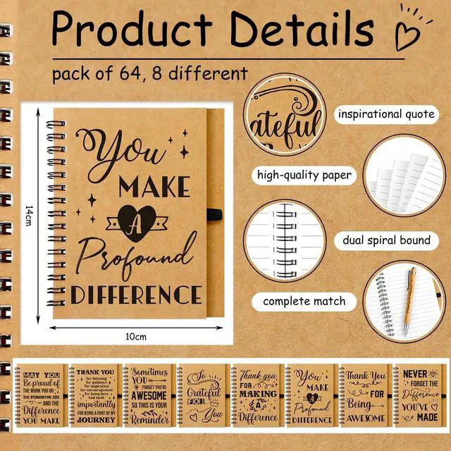 Alt view image 3 of 6 - 64 Sets/128 Pcs Employee Appreciation Gifts Bulk Inspirational Spiral Notebooks with Motivational Pens Small Notepad Thank You Gifts for Coworkers Office Staff Teachers Volunteers Team Nurses