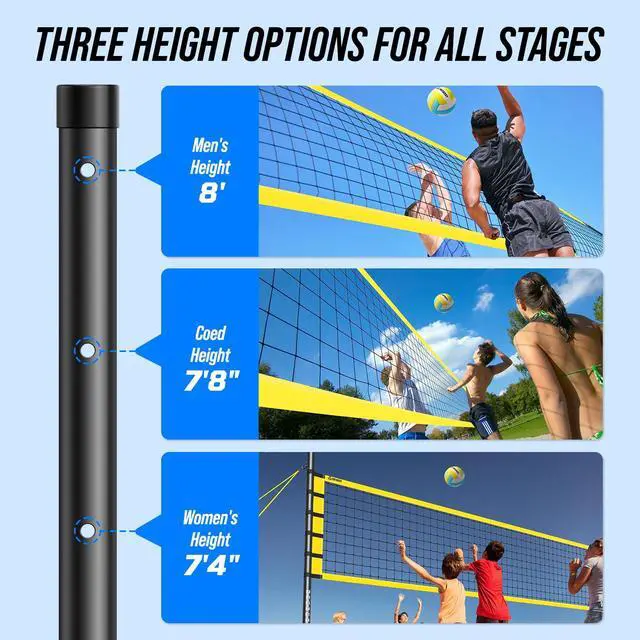 Alt view image 3 of 7 - Outdoor Volleyball Net Set for Backyard & Beach, 32FT Regulation Size, Easy Setup Adjustable Height Poles, Portable Net System with PU Volleyball, Pump & Carry Bag