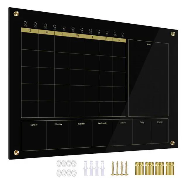 Main image of Black Glass 3-1 Monthly Dry Erase Calendar Whiteboard for Wall,24"x 36",Frameless Mounting,Office/School/Home, Frameless Large Planner White Board