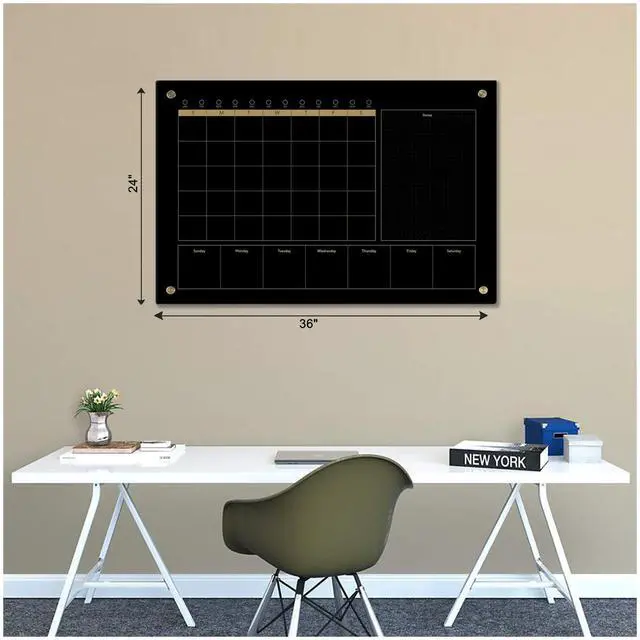 Alt view image 2 of 7 - Black Glass 3-1 Monthly Dry Erase Calendar Whiteboard for Wall,24"x 36",Frameless Mounting,Office/School/Home, Frameless Large Planner White Board