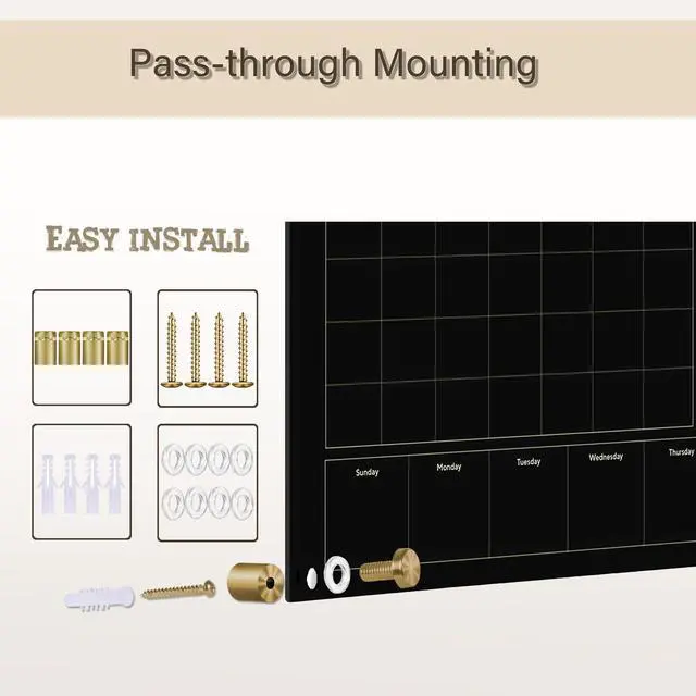 Alt view image 5 of 7 - Black Glass 3-1 Monthly Dry Erase Calendar Whiteboard for Wall,24"x 36",Frameless Mounting,Office/School/Home, Frameless Large Planner White Board