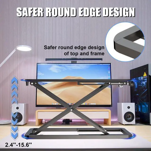 Alt view image 3 of 7 - Keyboard Riser for Desk- 23.6 Height Adjustable Standing Desk Converter, Table Lifter for Standing, Keyboard and Mouse Riser for Ergonomic Sit Stand Workstations, 6 Height Levels