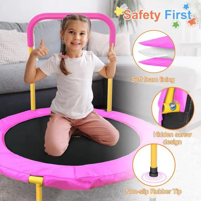 Alt view image 2 of 7 - 36-Inch Toddler Trampoline with Foam Handle, Foldable Indoor Outdoor Mini Rebounder for Kids Ages 26