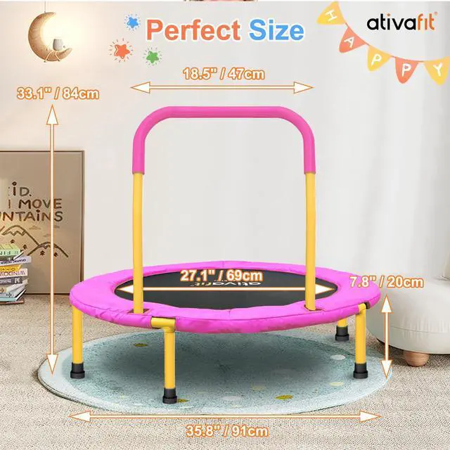 Alt view image 4 of 7 - 36-Inch Toddler Trampoline with Foam Handle, Foldable Indoor Outdoor Mini Rebounder for Kids Ages 26