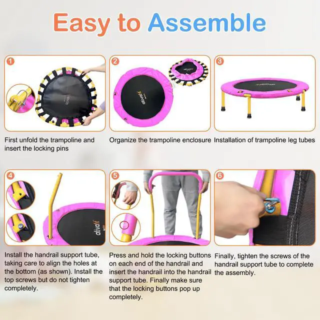 Alt view image 6 of 7 - 36-Inch Toddler Trampoline with Foam Handle, Foldable Indoor Outdoor Mini Rebounder for Kids Ages 26