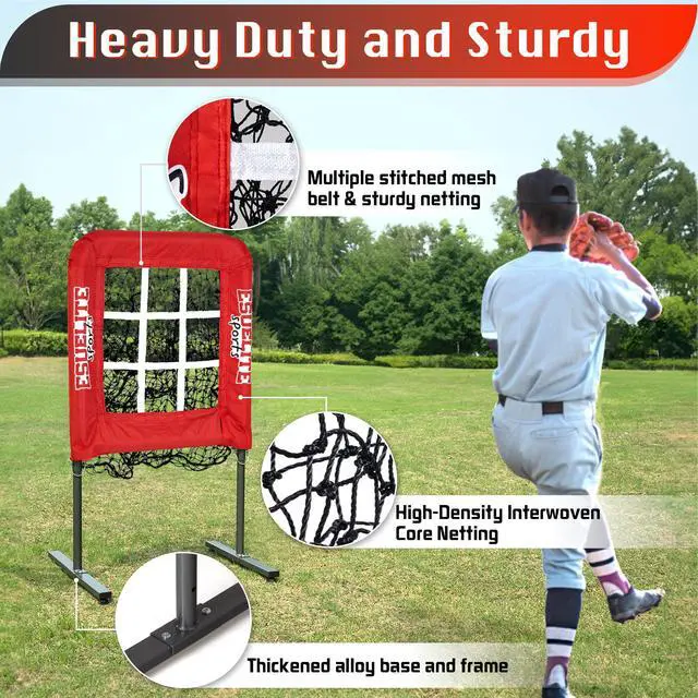 Alt view image 2 of 6 - 9 Hole Pitching Net with Strike Zone, Baseball Softball Pitching Target Adjustable Height Portable Indoor Outdoor Training Equipment for Pitchers of All Levels, Coaches, and Players