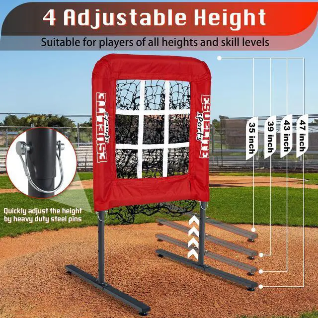 Alt view image 3 of 6 - 9 Hole Pitching Net with Strike Zone, Baseball Softball Pitching Target Adjustable Height Portable Indoor Outdoor Training Equipment for Pitchers of All Levels, Coaches, and Players