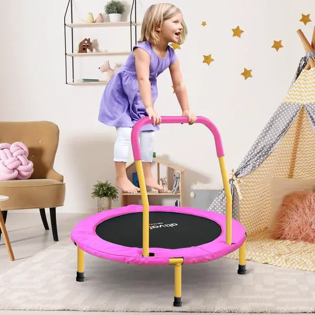 Alt view image 7 of 7 - 36-Inch Toddler Trampoline with Foam Handle, Foldable Indoor Outdoor Mini Rebounder for Kids Ages 26