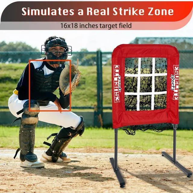 Alt view image 5 of 6 - 9 Hole Pitching Net with Strike Zone, Baseball Softball Pitching Target Adjustable Height Portable Indoor Outdoor Training Equipment for Pitchers of All Levels, Coaches, and Players