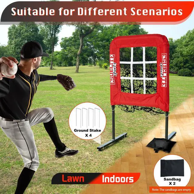 Alt view image 4 of 6 - 9 Hole Pitching Net with Strike Zone, Baseball Softball Pitching Target Adjustable Height Portable Indoor Outdoor Training Equipment for Pitchers of All Levels, Coaches, and Players