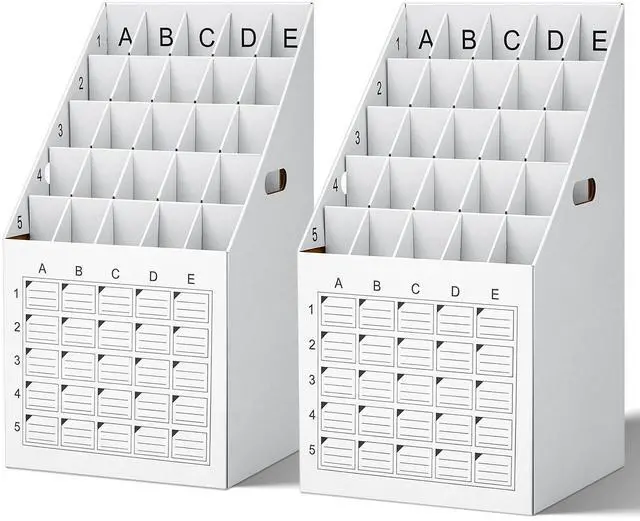 Main image of 2 Pack 25 Slot Roll File Holder Vertical Blueprint Storage Organizer Corrugated Cardboard Roll File Cabinet Box with Labeling Grid for Office School Poster Map Gift Wrap Architectural Home