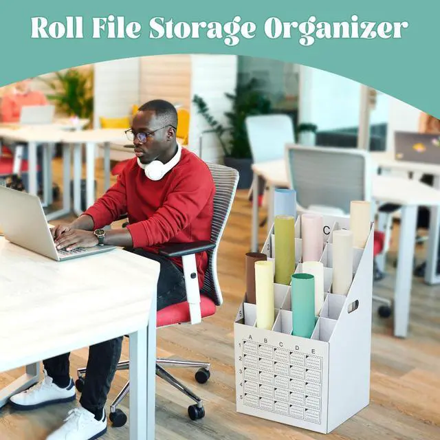 Alt view image 5 of 6 - 2 Pack 25 Slot Roll File Holder Vertical Blueprint Storage Organizer Corrugated Cardboard Roll File Cabinet Box with Labeling Grid for Office School Poster Map Gift Wrap Architectural Home