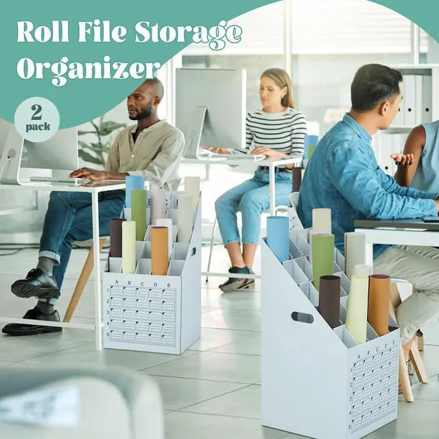 Alt view image 6 of 6 - 2 Pack 25 Slot Roll File Holder Vertical Blueprint Storage Organizer Corrugated Cardboard Roll File Cabinet Box with Labeling Grid for Office School Poster Map Gift Wrap Architectural Home