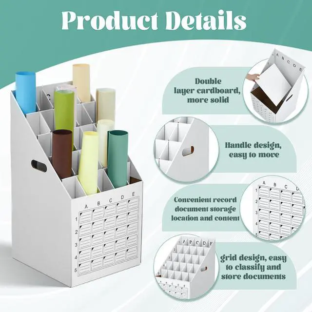 Alt view image 4 of 6 - 2 Pack 25 Slot Roll File Holder Vertical Blueprint Storage Organizer Corrugated Cardboard Roll File Cabinet Box with Labeling Grid for Office School Poster Map Gift Wrap Architectural Home