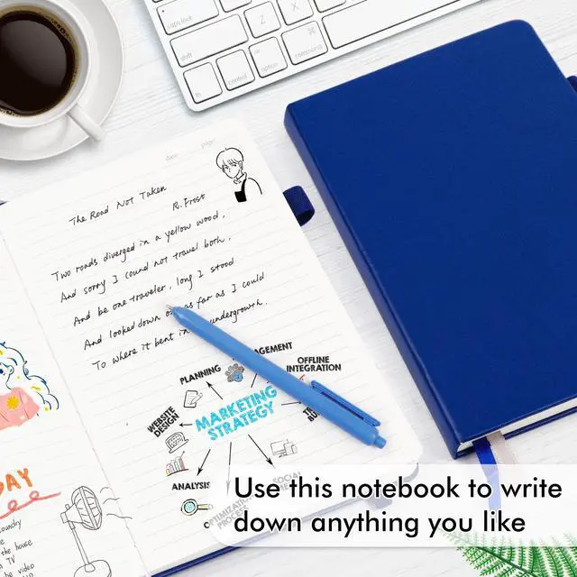 Alt view image 4 of 7 - College Ruled Notebooks, 18 Pack Business Notebook Bulk Hardcover Lined Writing Journal with Pen Holder for Men Women Note Taking, with 18 Black Pens, 120 GSM, 5.1x8.3, A5, Navy