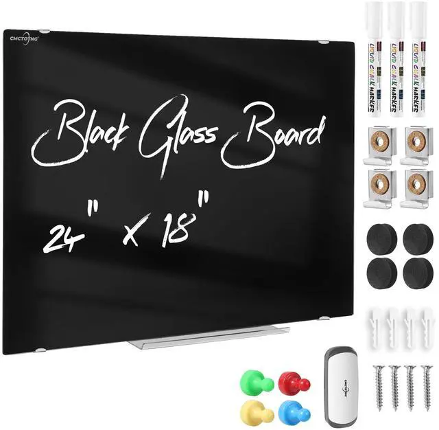 Main image of Glass Magnetic Dry Erase Black Board 24"x18" for Wall Office