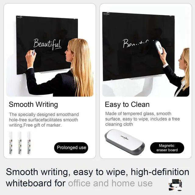 Alt view image 4 of 7 - Glass Magnetic Dry Erase Black Board 24"x18" for Wall Office