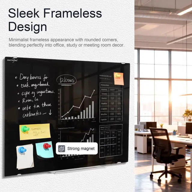 Alt view image 3 of 7 - Glass Magnetic Dry Erase Black Board 24"x18" for Wall Office