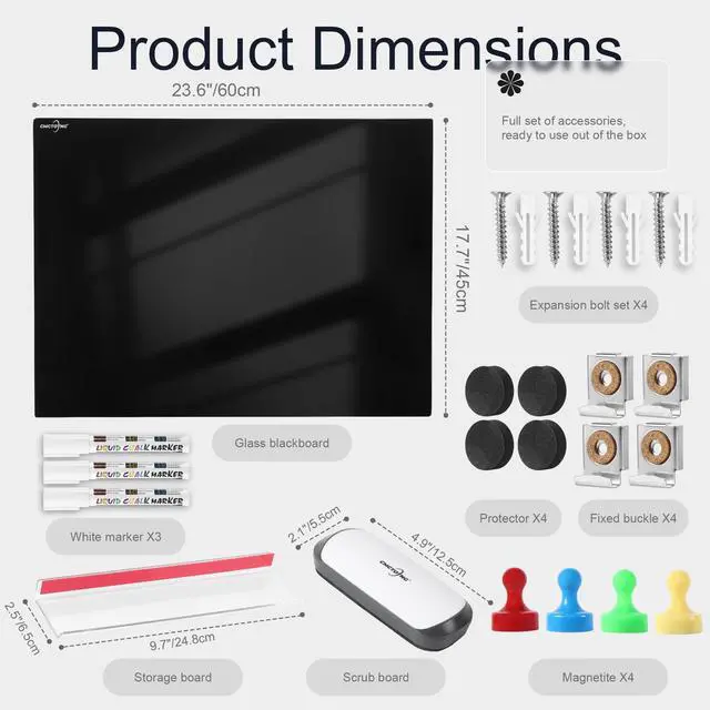 Alt view image 6 of 7 - Glass Magnetic Dry Erase Black Board 24"x18" for Wall Office