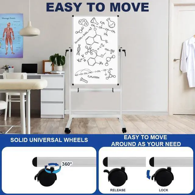 Alt view image 3 of 6 - XBoard Whiteboard Mobile 44x30inch, Double Sided Magnetic Dry Erase Board on Wheels, Magnetic Portable Easel with Stand
