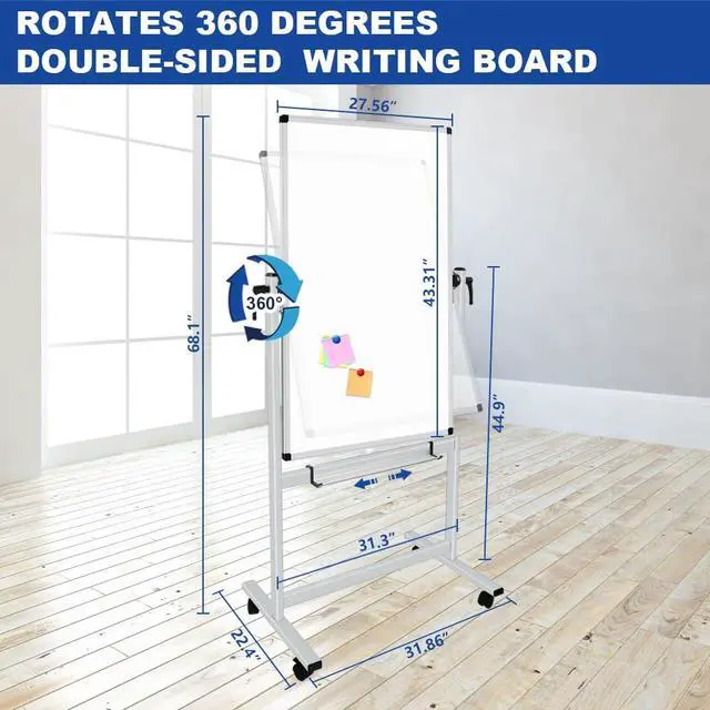 Alt view image 2 of 6 - XBoard Whiteboard Mobile 44x30inch, Double Sided Magnetic Dry Erase Board on Wheels, Magnetic Portable Easel with Stand