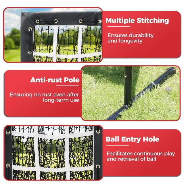 Alt view image 6 of 7 - Pitching Net, 9 Hole Pitching Net with Strike Zone, Baseball Softball Pitching Target with Adjustable Height, Baseball Pitcher Throwing Practice Training Equipment for All Skill Levels