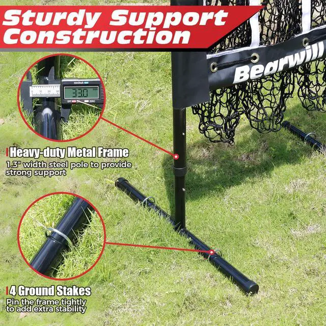 Alt view image 5 of 7 - Pitching Net, 9 Hole Pitching Net with Strike Zone, Baseball Softball Pitching Target with Adjustable Height, Baseball Pitcher Throwing Practice Training Equipment for All Skill Levels