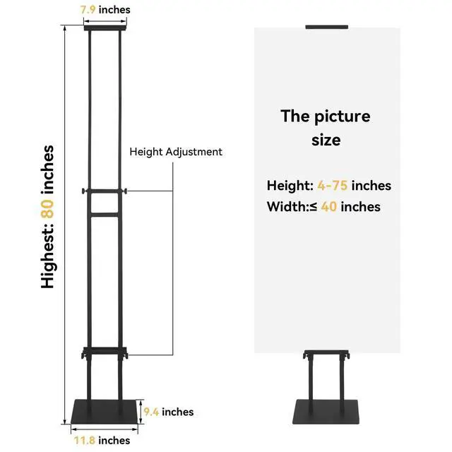 Alt view image 2 of 6 - Poster Stand for Display Pedestal Sign Stand Double-SidedHeavy Duty Floor Sign Holder with Base Adjustable Height Up to 75inches for Board & Foam,2Pack