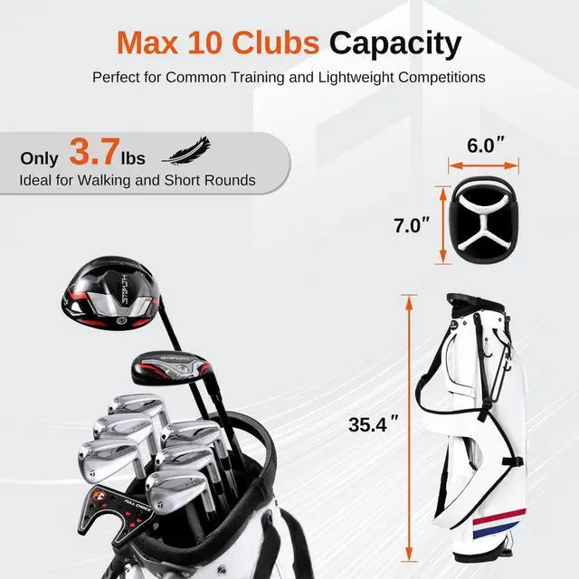 Alt view image 4 of 7 - Lightweight Golf Stand Bag, 4-Way Full-Length Dividers, Holds Up to 10 Clubs, 3.7 lbs Golf Bag with Dual Straps & Stand for Driving Range, Par 3, and Standard Courses