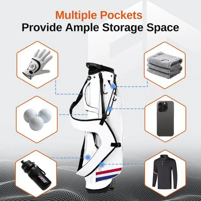 Alt view image 5 of 7 - Lightweight Golf Stand Bag, 4-Way Full-Length Dividers, Holds Up to 10 Clubs, 3.7 lbs Golf Bag with Dual Straps & Stand for Driving Range, Par 3, and Standard Courses