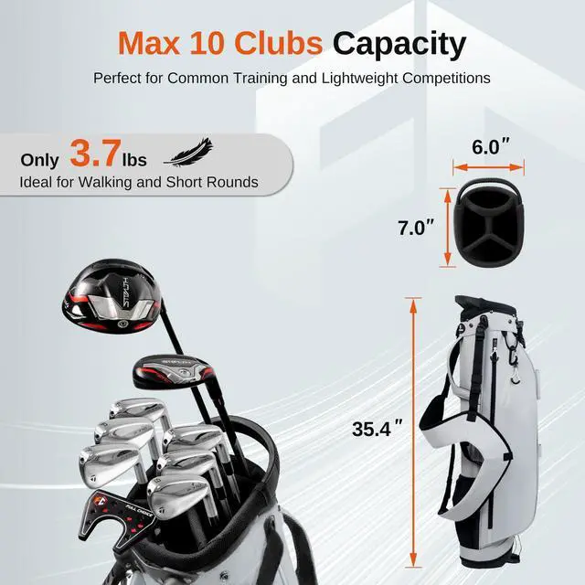 Alt view image 5 of 7 - Lightweight Golf Stand Bag, 4-Way Full-Length Dividers, Holds Up to 10 Clubs, 3.7 lbs Golf Bag with Dual Straps & Stand for Driving Range, Par 3, and Standard Courses