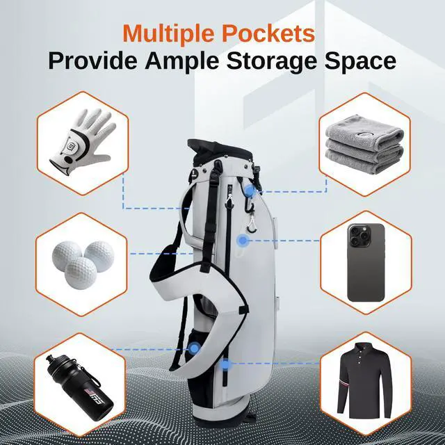Alt view image 6 of 7 - Lightweight Golf Stand Bag, 4-Way Full-Length Dividers, Holds Up to 10 Clubs, 3.7 lbs Golf Bag with Dual Straps & Stand for Driving Range, Par 3, and Standard Courses