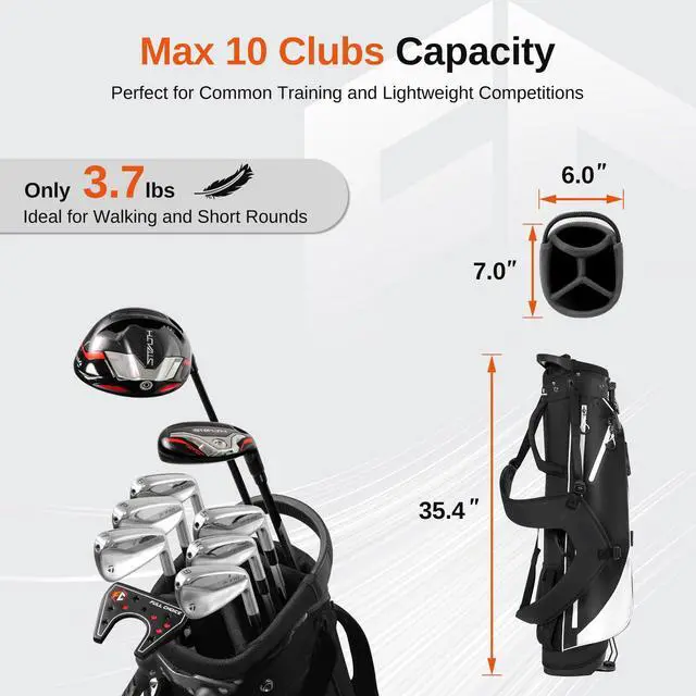 Alt view image 4 of 7 - Lightweight Golf Stand Bag, 4-Way Full-Length Dividers, Holds Up to 10 Clubs, 3.7 lbs Golf Bag with Dual Straps & Stand for Driving Range, Par 3, and Standard Courses