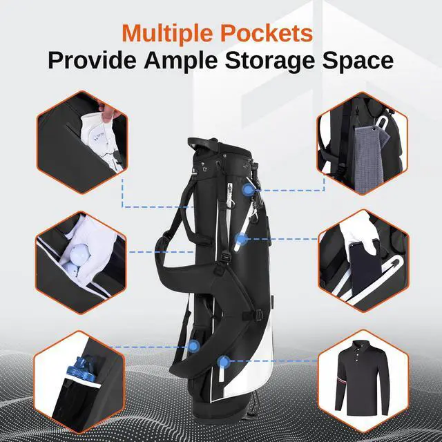 Alt view image 5 of 7 - Lightweight Golf Stand Bag, 4-Way Full-Length Dividers, Holds Up to 10 Clubs, 3.7 lbs Golf Bag with Dual Straps & Stand for Driving Range, Par 3, and Standard Courses