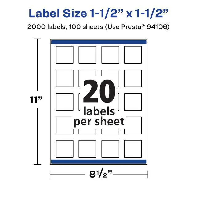 Alt view image 5 of 7 - ® Matte White Removable Square Labels, Sure Feed® Technology, Print-to-The-Edge, 1.5" x 1.5", 2,000 Removable Labels, Laser/Inkjet Printable