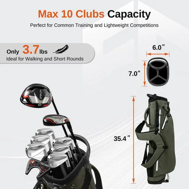 Alt view image 4 of 7 - Lightweight Golf Stand Bag, 4-Way Full-Length Dividers, Holds Up to 10 Clubs, 3.7 lbs Golf Bag with Dual Straps & Stand for Driving Range, Par 3, and Standard Courses