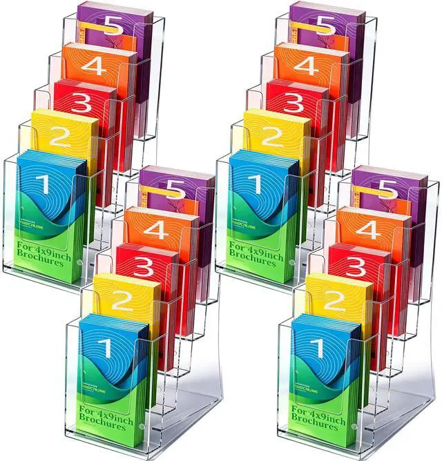 Main image of 4 Pack Acrylic Brochure Holder, 5 Tier Brochure Display Stand 4 x 9 Inches Clear Pamphlet Flyer Holder Countertop or Wall Mount For Office,Meeting Room,Exhibition (4)