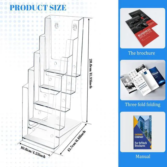 Alt view image 2 of 7 - 4 Pack Acrylic Brochure Holder, 5 Tier Brochure Display Stand 4 x 9 Inches Clear Pamphlet Flyer Holder Countertop or Wall Mount For Office,Meeting Room,Exhibition (4)