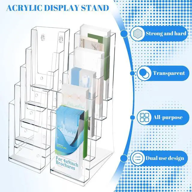 Alt view image 4 of 7 - 4 Pack Acrylic Brochure Holder, 5 Tier Brochure Display Stand 4 x 9 Inches Clear Pamphlet Flyer Holder Countertop or Wall Mount For Office,Meeting Room,Exhibition (4)