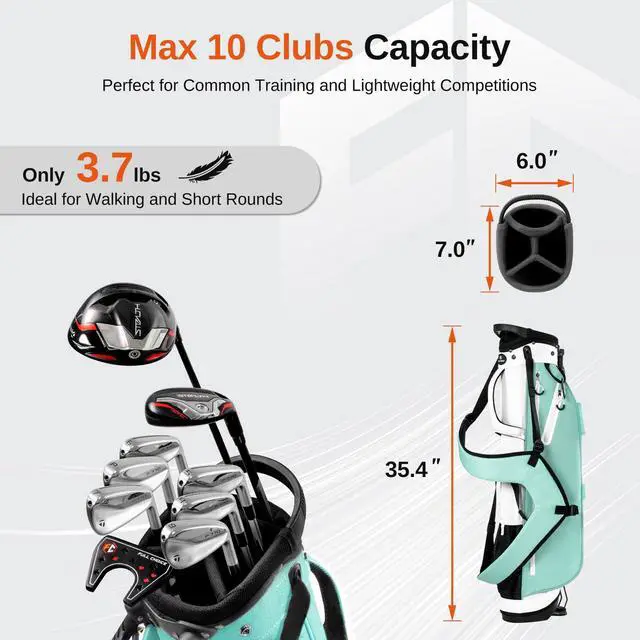 Alt view image 4 of 7 - Lightweight Golf Stand Bag, 4-Way Full-Length Dividers, Holds Up to 10 Clubs, 3.7 lbs Golf Bag with Dual Straps & Stand for Driving Range, Par 3, and Standard Courses