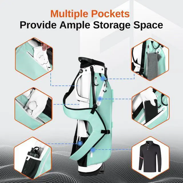 Alt view image 5 of 7 - Lightweight Golf Stand Bag, 4-Way Full-Length Dividers, Holds Up to 10 Clubs, 3.7 lbs Golf Bag with Dual Straps & Stand for Driving Range, Par 3, and Standard Courses