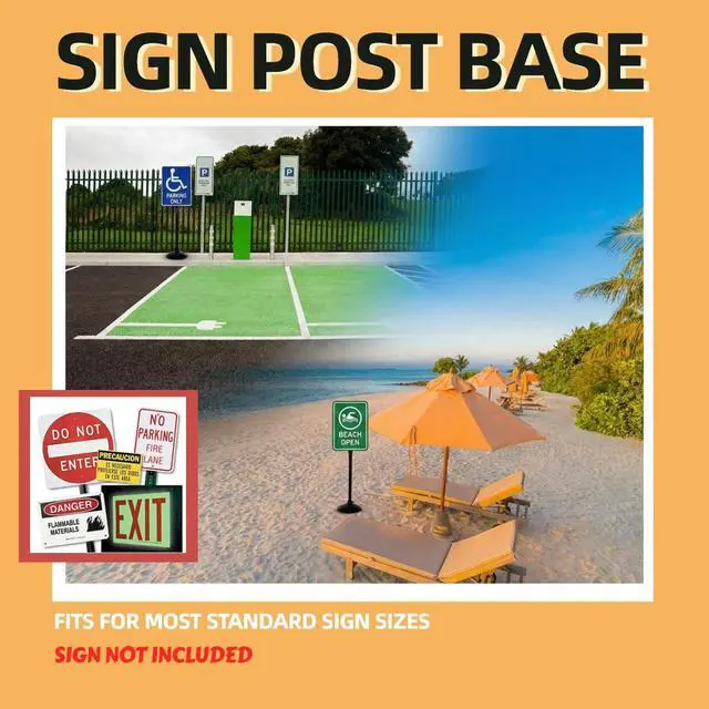 Alt view image 4 of 7 - Heavy Duty Cast Iron Sign Post and Base Kit - 14" DIA Stand with 48" Post and Bolts & Nuts for Hanging Signs, Portable Sign Holder for Parking and Recreational Use