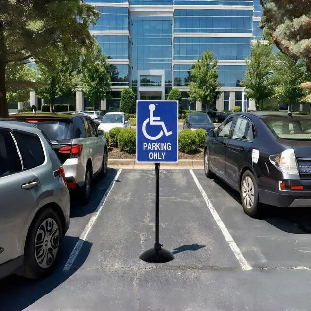 Alt view image 6 of 7 - Heavy Duty Cast Iron Sign Post and Base Kit - 14" DIA Stand with 48" Post and Bolts & Nuts for Hanging Signs, Portable Sign Holder for Parking and Recreational Use