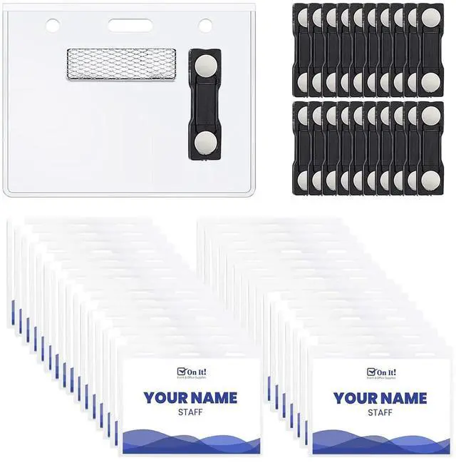 Main image of On It! 100-Pack Magnetic Name Badge Holders 4"x3" (W x H) Clear Tags for Events & Conferences No-Damage Magnets | PVC-Free | Fits 5392 Inserts | Reusable for Trade Shows & Meetings