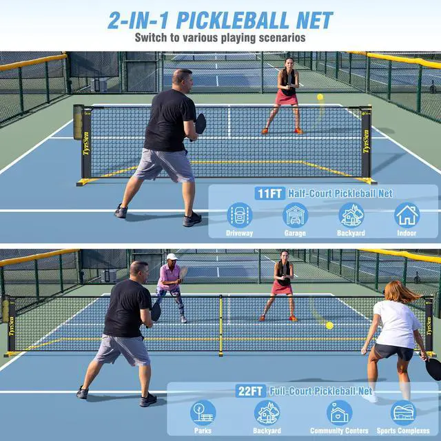 Alt view image 2 of 7 - Portable Pickleball Net for Driveway, 22 FT Regulation Size & 11 FT Half Court Size Pickle Ball Net with Ball Collector, 2-in-1 Pickle Ball Net with Carry Bag for Garages Backyard