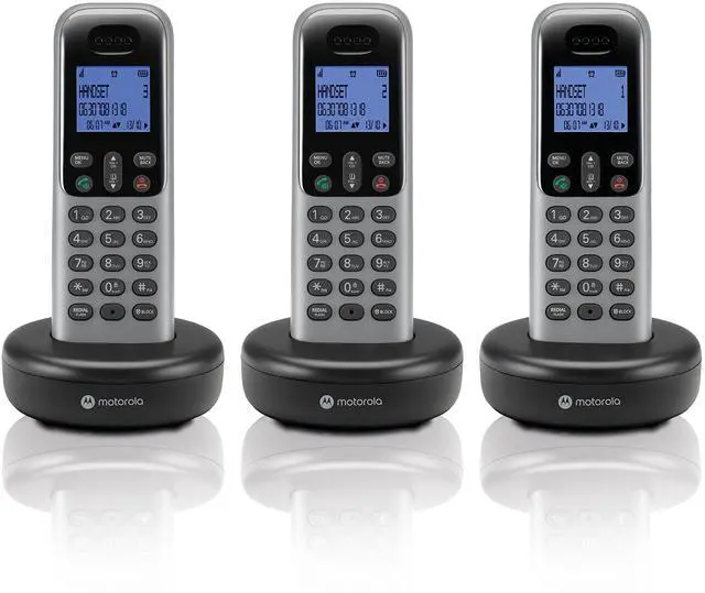 Main image of Motorola Cordless Phone, 3 Handsets, DECT 6.0 Long Range, Bright Backlit Display, Easy-to-Use Big Buttons, Call Block up to 100 Numbers, Hands-Free Speakerphone, Caller ID,Hearing Aid Compatible,T603