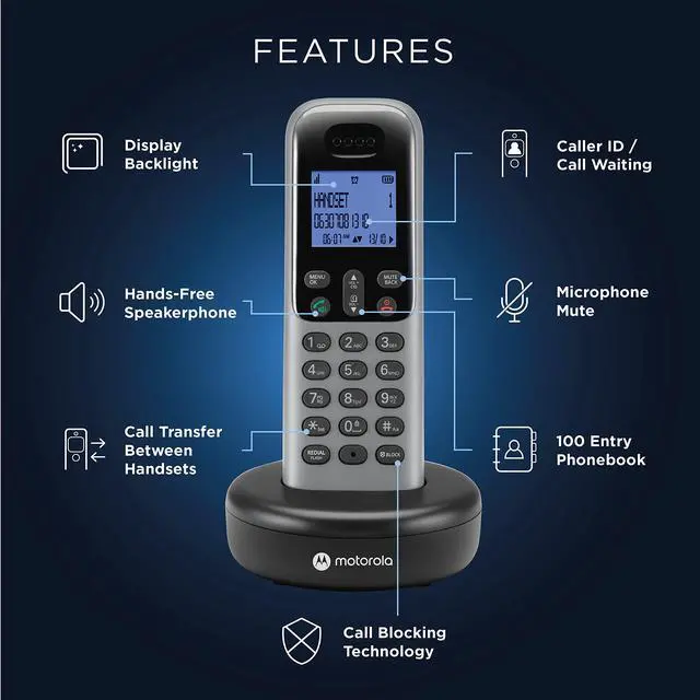 Alt view image 3 of 5 - Motorola Cordless Phone, 3 Handsets, DECT 6.0 Long Range, Bright Backlit Display, Easy-to-Use Big Buttons, Call Block up to 100 Numbers, Hands-Free Speakerphone, Caller ID,Hearing Aid Compatible,T603
