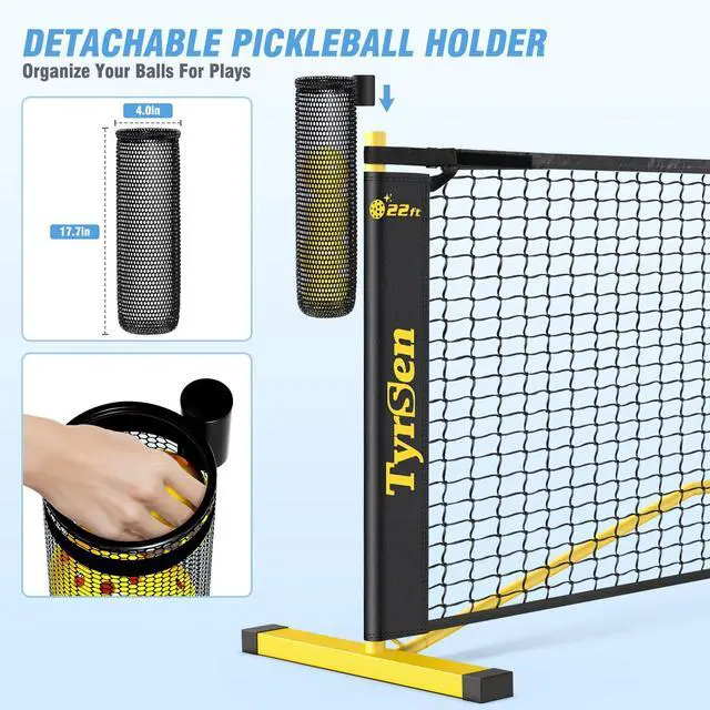 Alt view image 3 of 7 - Portable Pickleball Net for Driveway, 22 FT Regulation Size & 11 FT Half Court Size Pickle Ball Net with Ball Collector, 2-in-1 Pickle Ball Net with Carry Bag for Garages Backyard